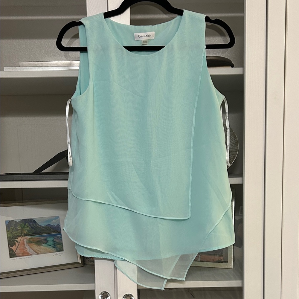Calvin Klein Mint Sleeveless Layered Chiffon Camisole